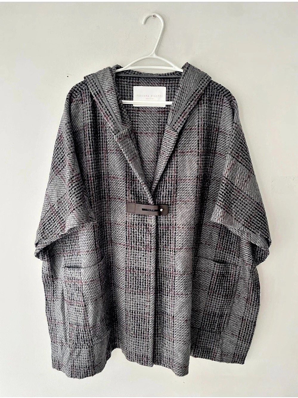 Fabiana Filippi Plaid Cape in Gray & Red